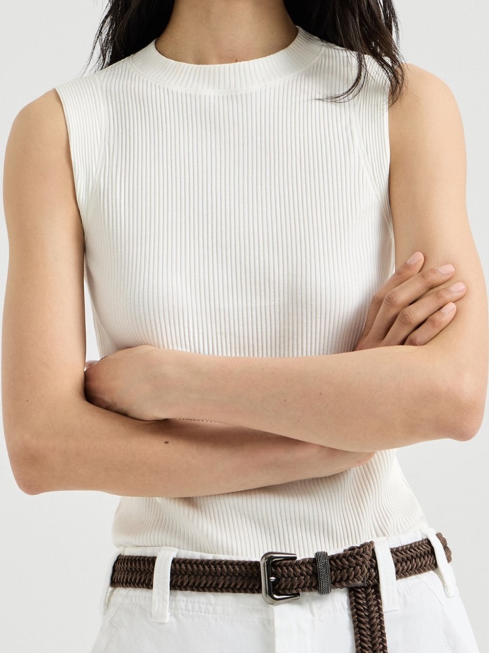 Moa Moa Sleeveless Ribbed Knit Top in white One Size